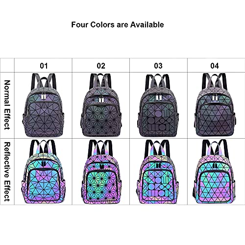 Lorrantree Geometric Backpack Luminous Backpacks Holographic Reflective Bag Large Capacity Backpacks For Women Colorful Daypacks 02 #TOP6