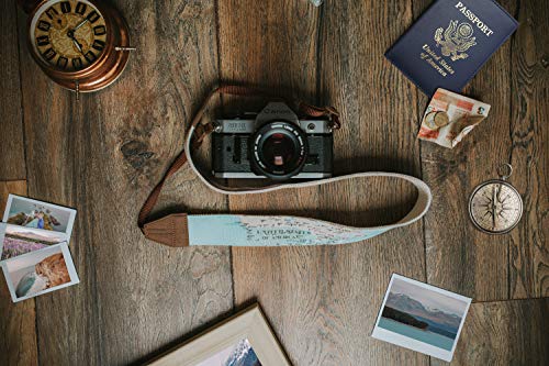 Livorie Travel Camera Strap For Dslr/Slr And Vintage World Map Design Genuine Leather Cotton Canvas For All Cameras (Canon Nikon Sony Pentax Leica Olympus Panasonic Fuji Lumix) Mint #TOP5