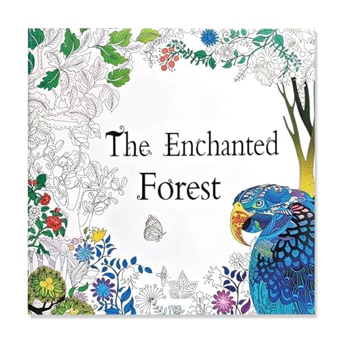 LEBKFT Adult Colouring Books, 48 Page Flowers Trees House and Animals Mindfulness Colouring Book for Stress Relief with Thick Paper Double-Sided Pages for Women and Men (The Enchanted Forest)
