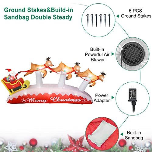 10 Ft Christmas Decoration Outdoor Yard Inflatables Blow Up Reindeer Pulling Sleigh And Santa Claus, Giant Led Inflatable Christmas Decorations For Outdoor Yard Garden #TOP4