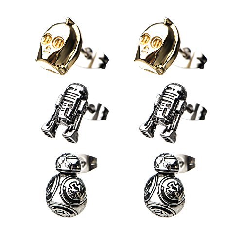 Star Wars Jewelry Unisex Adult Episode 8 Bb-8, C-3Po And R2-D2 Stud Earrings Set, Gold/Silver, One Size #TOP1