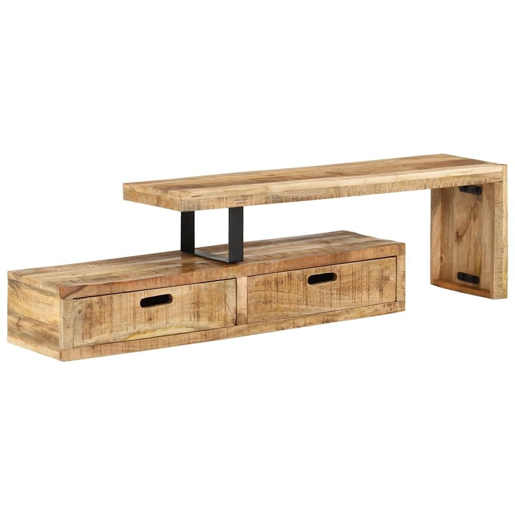 Stojak pod telewizor z litego drewna mango z miejscem do przechowywania, 118-200 x 30 x 40 cm, szafka pod telewizor do salonu, szafka z półką, regałem i kanałem kablowym, kredens do kina