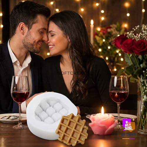 Image of Round Waffle Silicone Candle Mould | Dessert Biscuit Cake Design Candle Making Mould | Silicone Mould for Candle Making, Soap, Resin Art & Wax DIY Craft | Decorative Candle Mould Silicone (Waffle Round)