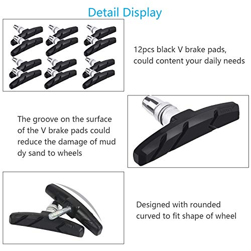 CHALA 12stk Fahrrad Bremsbeläge Set V Brake Bremsschuhe Bremsklöttze aus Aluminium und Gummi Fahrradbremse Bremsschuhsatz für Shimano tektro xlc promax MTB 70 mm schwarz - Image 7
