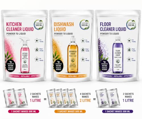 Image of Plant-Based Kitchen Cleaning Combo | Kitchen Cleaner 1L + Dishwash Liquid 2L + Floor Cleaner 1L | Total 4L | Active Enzyme Formula | Eco-Friendly | Pet & Child Safe