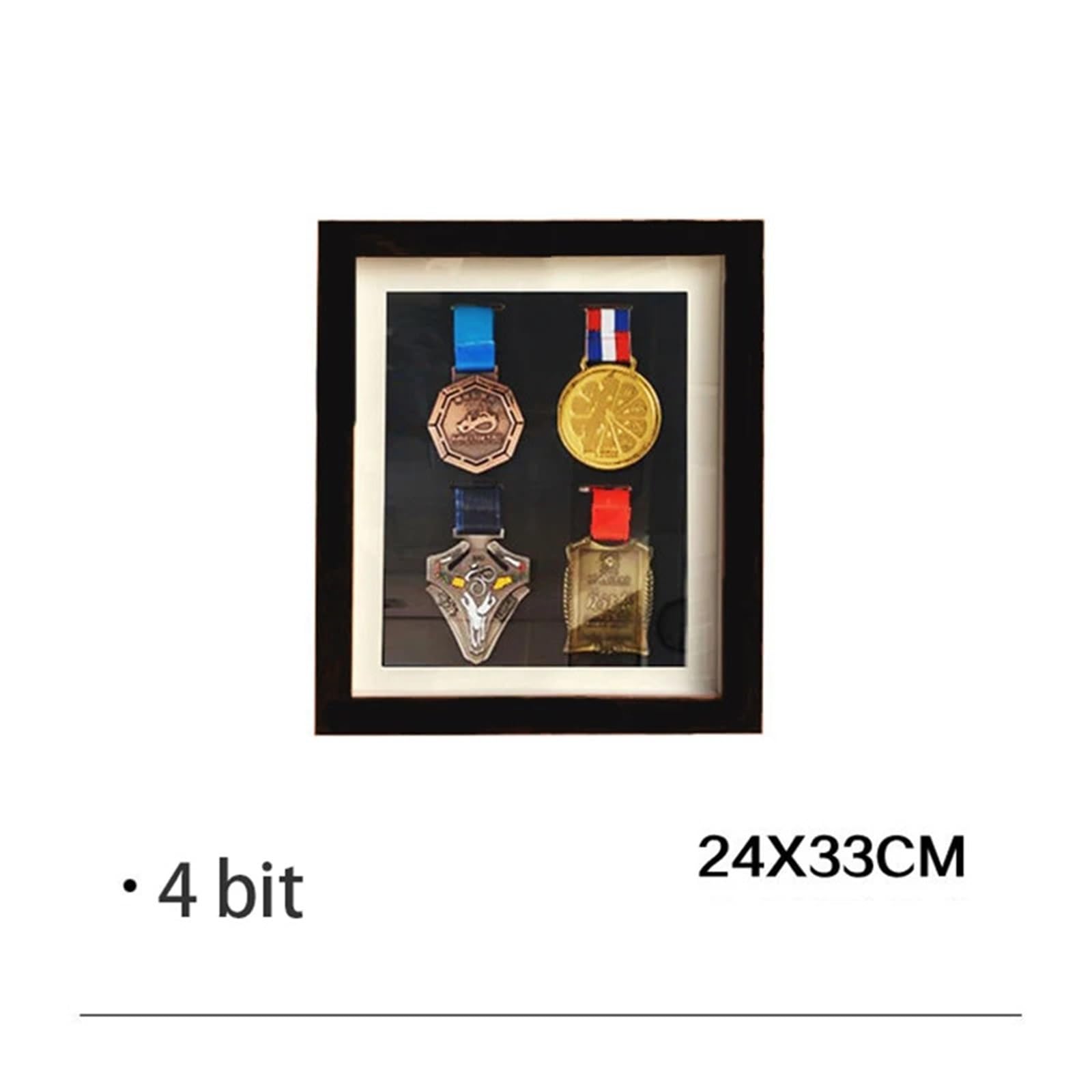 Display medaillenrahmen Medaillen-Displayrahmen, Massivholz, dreidimensionaler Fotorahmen, Medaillen-Aufbewahrungsbox, Montageabzeichen, Medaillenwettbewerb, Medaillenanzeige(4 bit 24x33cm)