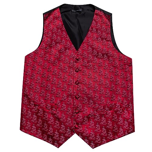 Image of Barry.Wang Mens Red /Green Christmas Suit Vest Holiday Xmas Waistcoat Tie Set Party Tuxedo
