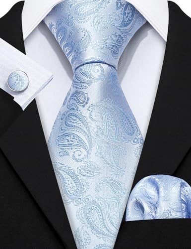 Image of Barry.Wang Paisley Tie Fashion Set Hanky Cufflinks Neckties for Men Woven Silk
