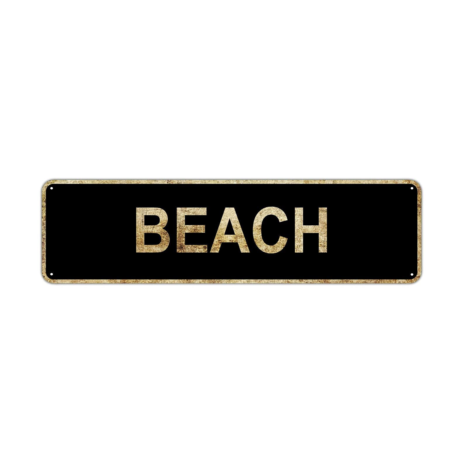 HOUVSSEN Beach Street Sign Rustic Vintage Retro Metal Decor Wall Shop Man Cave Bar Posters Tin Sign Metal Art Street Sign Wall Decoration Family Street Corner Garage Courtyard Corridor 4x16 Inch