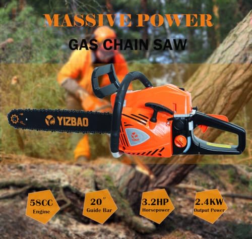 Chainsaw Gas Powered 58cc 20 inch chain saw 2-Cycle Top Handle Gasoline Chainsaw for Tree Cutting,Gardens and Farms - Thumbnail 2