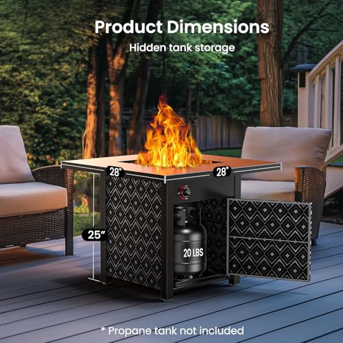 Image of Ciays Propane Fire Pit, 28 inch Gas Fire Table with Texteline Pattern, 50,000 BTU Steel Fire Table for Patio, Garden, & Backyard, 2-in-1 Gas Fire Pit with Removable Lid, CSA-Certified, Black