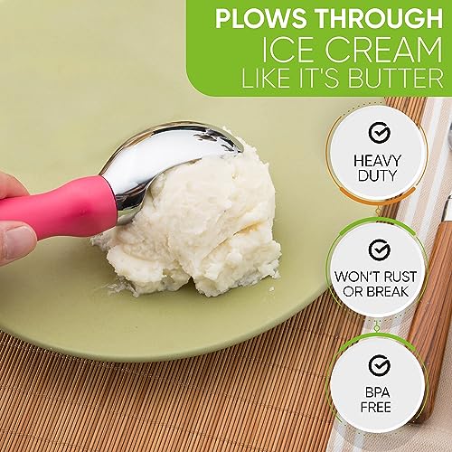 Image of Spring Chef Heavy Duty Metal Ice Cream Scoop with Comfortable Handle, Pink
