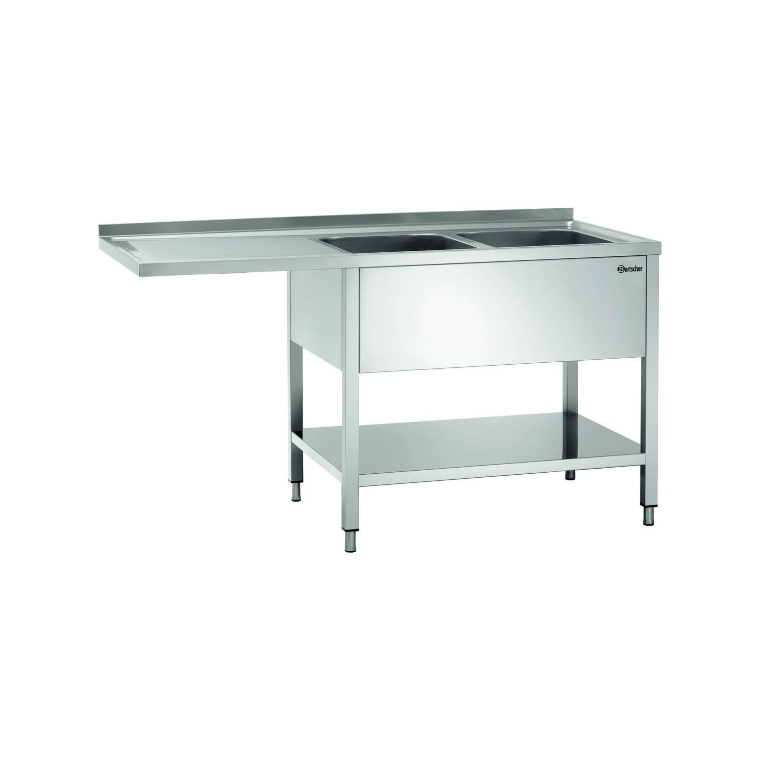 Lavello in inox a due vasche con gocciolatoio a sinistra - Bartscher 306660