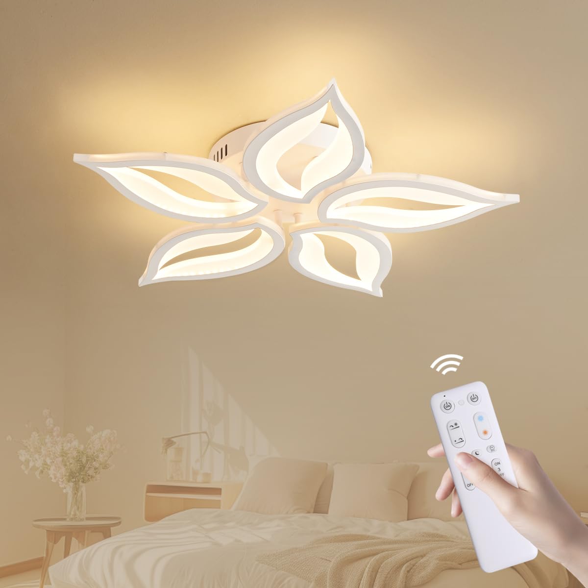 42W Plafon LED Techo, Lampara Techo Dormitorio Regulable con Control Remoto, 56cm Lamparas de Techo salon Moderna, Lampara Led Techo de Pétalos Creativos para Salon Dormitorio Cuarto de Niños