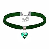 Gregory Crafts & Gifts Gothic Choker Necklace - Dark Green Velvet and AB Green Crystal Heart Shaped Gem, Women's Jewellery, Halloween, Fancy Dress