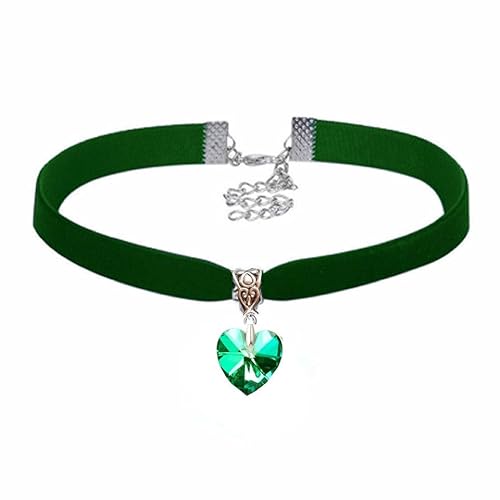 Gregory Crafts & Gifts Gothic Choker Necklace - Dark Green Velvet and AB Green Crystal Heart Shaped Gem, Women's Jewellery, Halloween, Fancy Dress