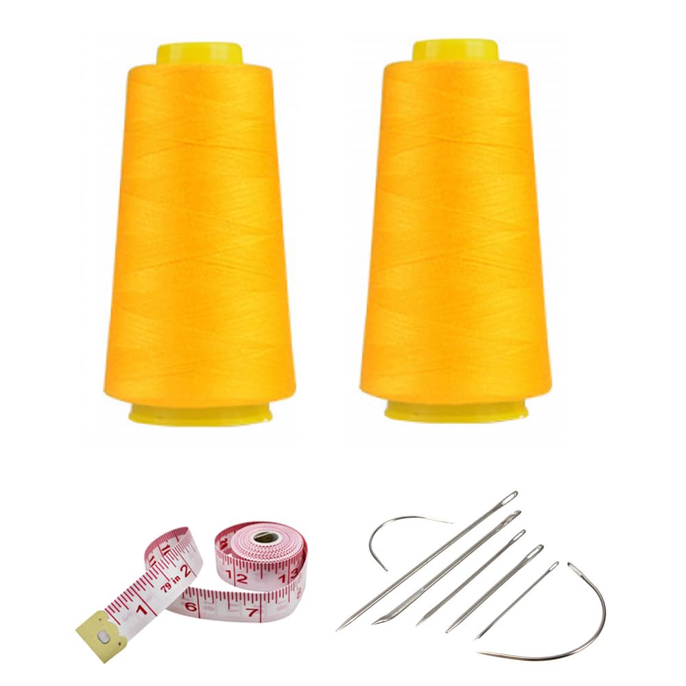 2 Spools Sewing Thread Kit Apricot Yellow Polyester Sewing Thread Spools, 3000 Yards Each Spool, 40s/2 All-Purpose Connecting Threads for Sewing Machine and Hand Repair Works — image 1