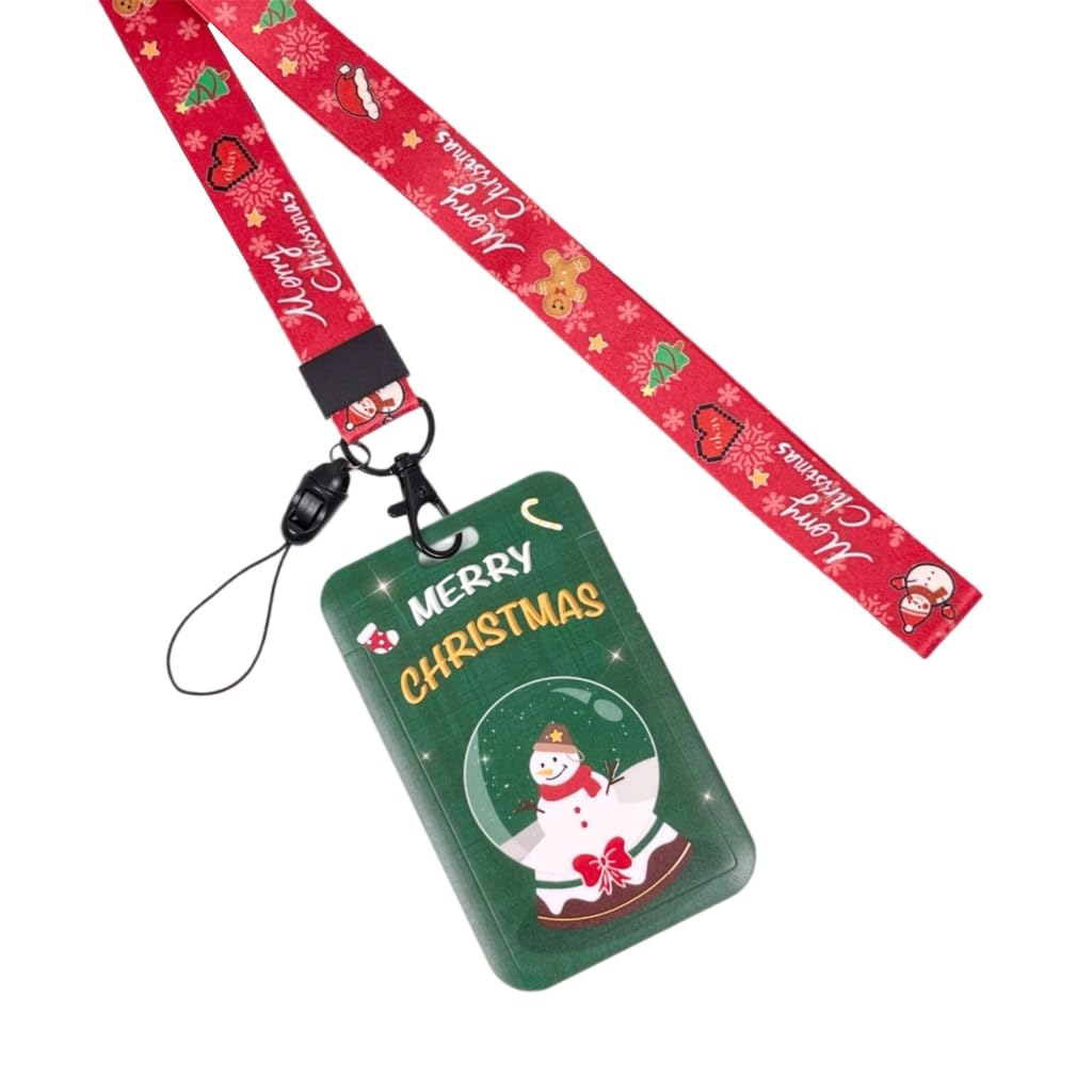 sodeber Christmas Lanyard With Card Holder Neck Strap Tree Snowman Badge For Nurses Teachers Students Strap Card