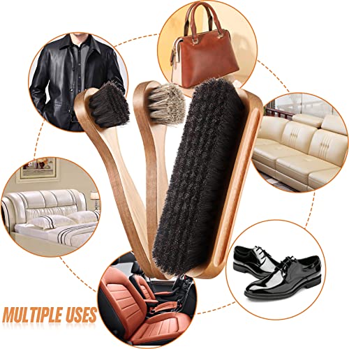 Image of 4 Pcs Horsehair Shine Shoes Brush Kit Polish Dauber Applicators Cleaning Leather Shoes Boots Care Brushes Suede Cleaner Brush with Microfiber Shoe Cloth(4 Pcs Style B)