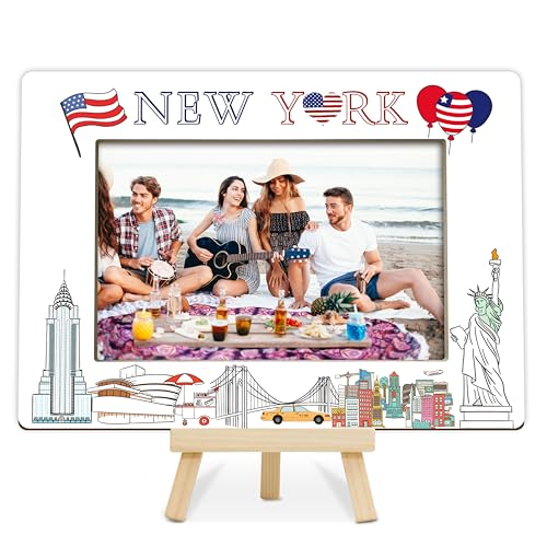 Fbitey Marco de fotos de Nueva York, regalos temáticos de Nueva York, marco de fotos de recuerdos de Nueva York, vacaciones de luna de miel, regalos de boda, marco de fotos de madera de 4 x 6 pulgadas