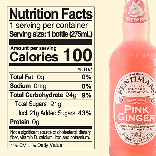 Fentimans Sparkling Pink Ginger Drink - Ginger Beer Non Alcoholic, Ginger Ale, Natural Craft Soda, Mixer, No Artificial Sweeteners or Preservatives, Botanically Brewed - 9.3 Fl Oz (Pack of 4)