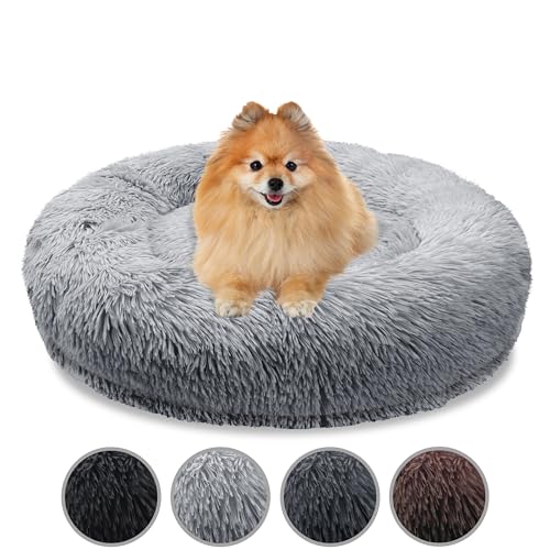 bluzelle Orthopädisches Hundebett für Kleine Hunde & Katzen, 60cm Donut Kissen Waschbar Rund Memory Foam Hundekorb Katzenbett Flauschig Hundekissen Katzenkissen, Farbe:Hellgrau