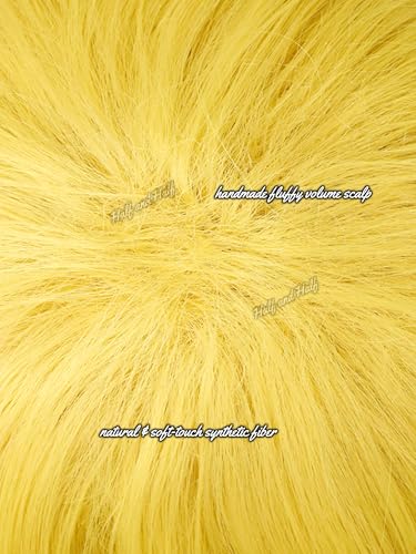 Image of Half and Half Short Blonde Pirate Chef Anime Cosplay Wig for Men Yellow Golden Side Part Male Fighter Costume Wigs for Unisex Women Halloween Party Daily