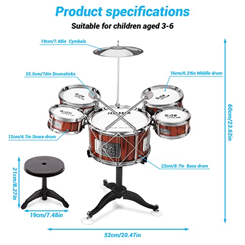 M Sanmersen Kids Drum Set Jazz Drum Kit 8 Piece For Toddler Educational Percussion Musical Instruments Drum Toy Playset Xmas Gift For Boys Girls - Red #TOP1