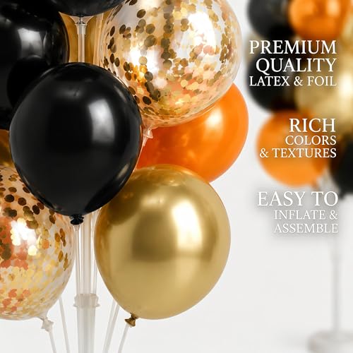 Image of Balloon Column Kit Set of 2 With Balloons Included - with Base, and Pole,Balloon Tower Backdrop Decoration for Wedding, Baby Shower, Birthday Party, or Bachelorette Parties (Black Orange)