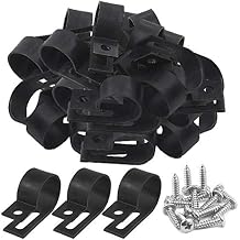 Keadic Cable Clamp 60 Pack Black Nylon R-Type Cord Fastener Clips Assortment Kit with 135 Pack Stainless Steel Screws, Great for Wire Management 3/4 inch, Black
