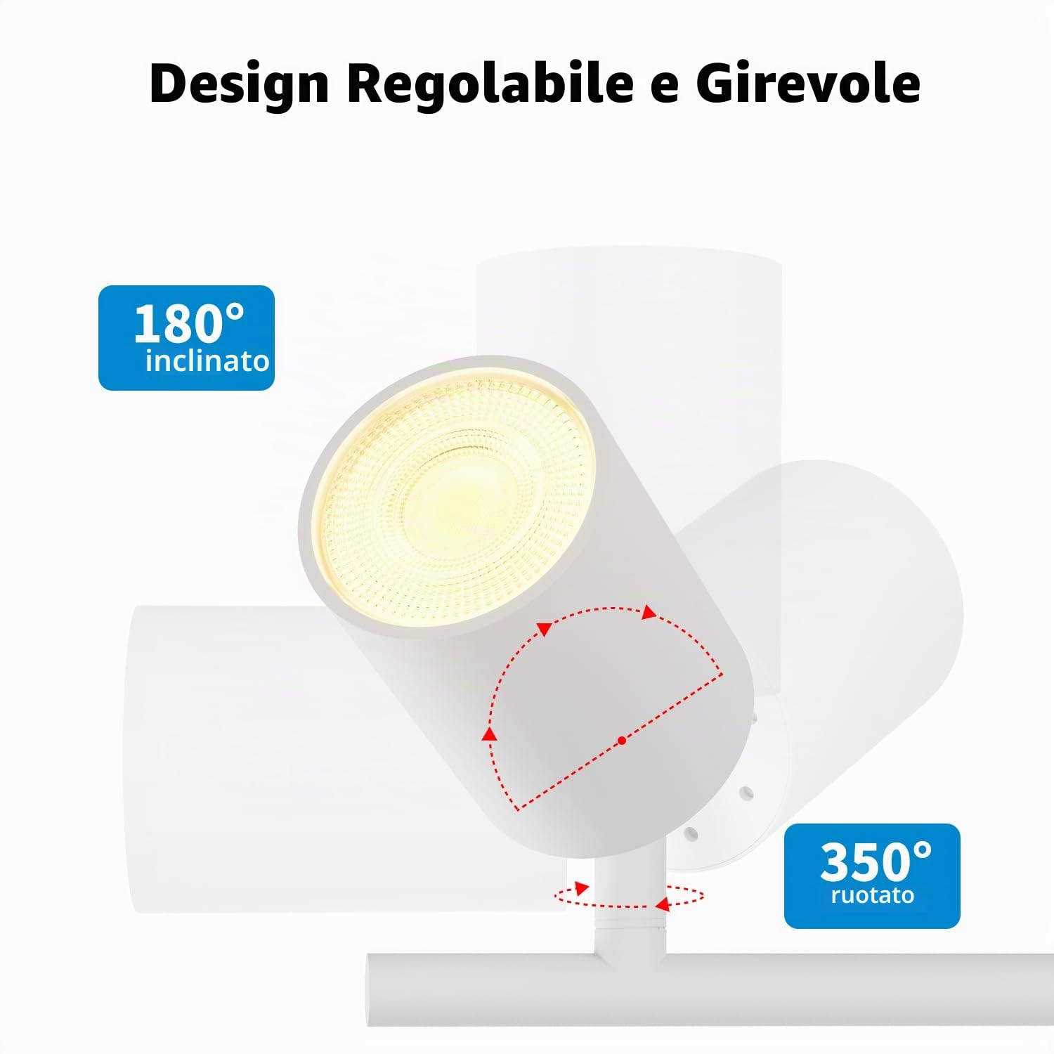 LVWIT Faretti LED da Soffitto Orientabili Bianco,Faretto LED Interno con 6 Luci in Alluminio GU10, Rettangoli Base, Faretti da Soffitto Moderna Industriali per Barra, Salotto, Cucina (Senza Lampadina)