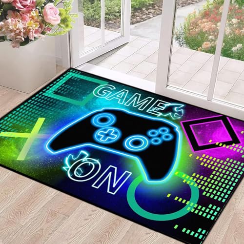 2' x 3' Gaming Area Rug for Entryway Hallway Bedroom Video Game Throw Rugs Gamer Controller Carpet for Kids Boys Teens Men Playroom Dorm Floor Mat Doo