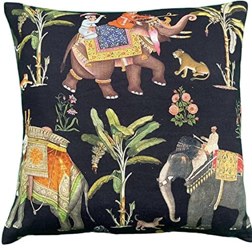 Elephants Pillow Throw Cover Oriental Cushion Case Caravan Black Printed Cotton Asian Pillows Sofa Home Décor