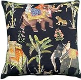 Elephants Pillow Throw Cover Oriental Cushion Case Caravan Black Printed Cotton Asian Pillows Sofa H