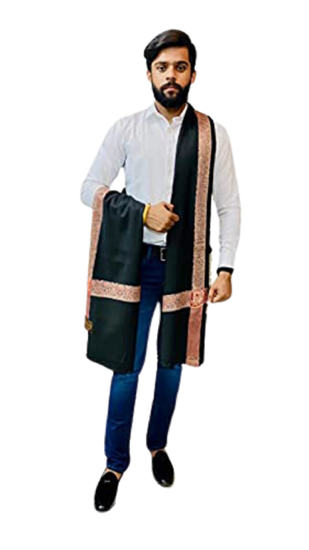 Black Woven Border Shawl For Men - Size 50x100 inches,Balck,Standard-image-26