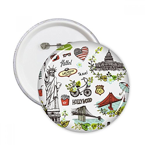Pins bouton rond Maison Blanche motif graffiti USA, badge décoration vêtement multicolore M