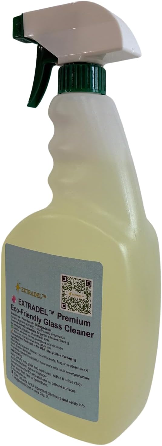 EXTRADEL® Premium 32 fl oz Eco-Friendly Glass Cleaner, Plant-Based, Streak-Free, Light Naturally-Derived Scent, Biodegradable Spray