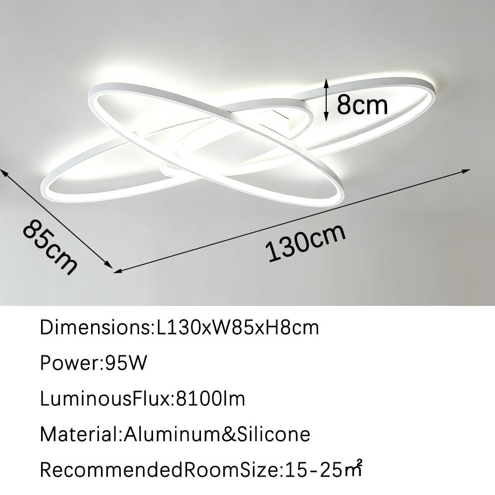 LIUYU Lampara Techo Salon Moderna Regulable 3000K-6500K – Plafón LED Ovalado Blanco 130x85 cm, 95W, 8500LM – Para Salón, Dormitorio, Cocina