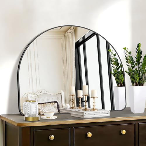 Image of FORBATH Arched Bathroom Mirror 36x30 Inch, Black Bathroom Mirror Wall Mounted Modern Aluminum Alloy Frame Arch Mirror for Bedroom Living Room Entryway, Hanging or Leaning Against Wall