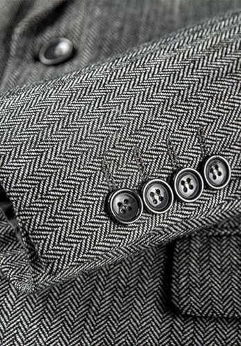 Men's Vintage Herringbone Blazer 2 Button Wool Blend Business Sport Jacket with Pockets3