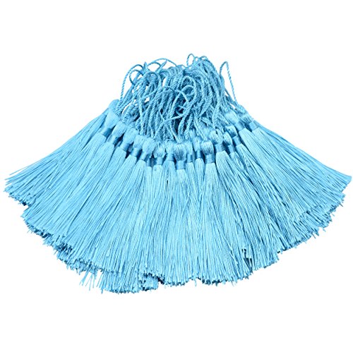 Image of 100pcs 13cm /5 Inch Silky Floss Bookmark Tassels with 2-Inch Cord Loop and Small Chinese Knot for Jewelry Making, Souvenir, Bookmarks, DIY Craft Accessory (Blue)