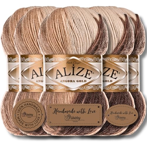 Alize 5x 100g Angora Gold Batik Türkische Premium Wolle aus 20% Schurwolle 80% Acryl Uni Handstrickgarne Yarn Garn Strickgarn Babywolle Farbverlauf Baby zum Häkeln Stricken (6779)