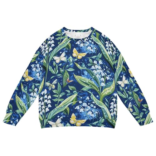 JUNZAN Chic Lily Blue Kids Girls Sweatshirts Hoodies Crewneck Sweatshirts for Boys Sports 4T