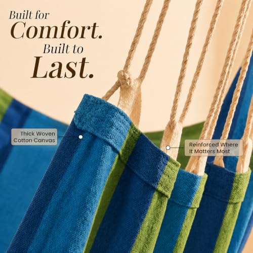 Image of Hanging Hammock Chair Swing - Outdoor & Indoor - Hammock Swing Chair | Footrest, Spacious XL Seat, For Adults, Cotton Blend, All Hardware Included, Ceiling Mount, Bedroom to Porch Use