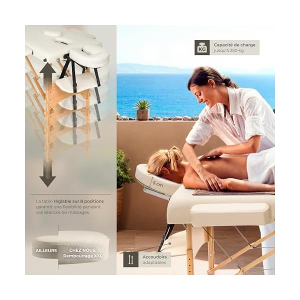 tectake Table de Massage 2 Zones Pliante Cosmetique Lit de Massage Table Esthetique Tatouage Portable avec Repose Bras, Housse de Transport Incluse - Beige