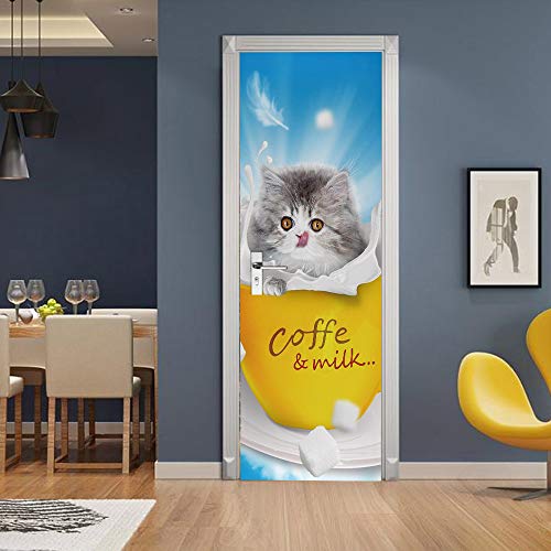 Sticker de porte chaton café papier peint escaliers imperméable