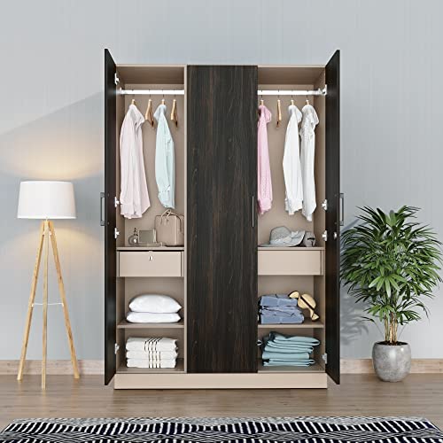 Image of Wakefit Wardrobe | 1 Year Warranty | Engineered Wood Almirah, Cupboard for Clothes Storage | 3 Door, 4 Shelves, 2 Drawers, 2 Hanging Space | Cashmere Plus - Frappe-Wyoming Maple