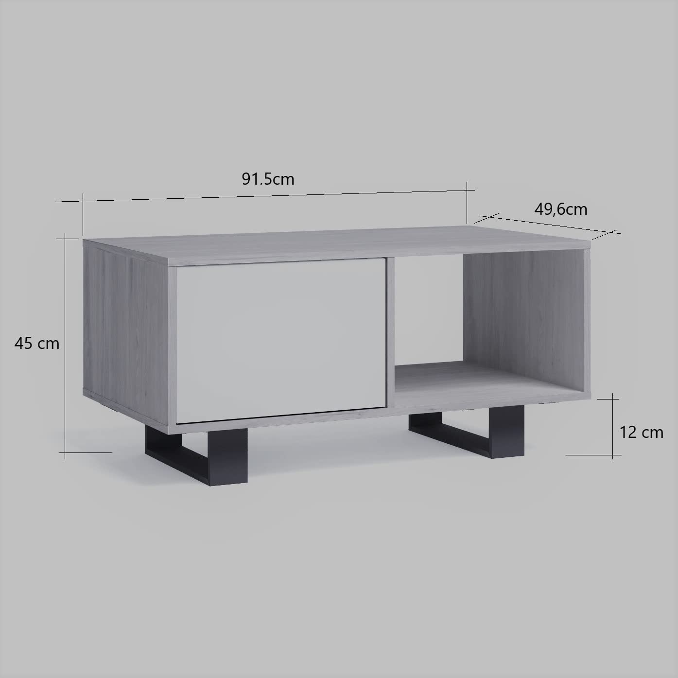 Skraut Home | Table Basse avec Portes | 92 x 50 x 45 cm | pour Salle à Manger | Modèle Wind | Finition Couleur Gris/Chêne