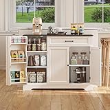 Gizoon Kitchen Coffee Bar Cabinet with Storage Kitchen Sideboard Buffet Cabinet with Drawers, Short Pantry with Door and Shelves for Bathroom and Living Room, White and Black