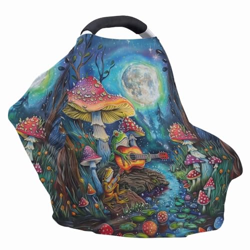 Image of Youngerbaby Mushroom Car Seat Cover Baby Stuff Multi-Use Car Seat Canopy Carrier Cover, Breathable Breastfeeding Cover Cute Frog Baby Stuff Boys & Girls Car Seat Covers